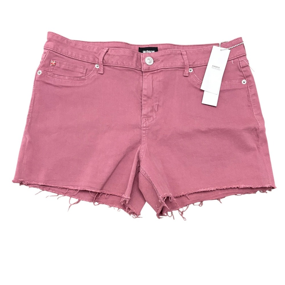 Hudson Jeans NWT Amber Raw Fray Edge Denim Shorts Womens 31 Pink Cutoffs Biker